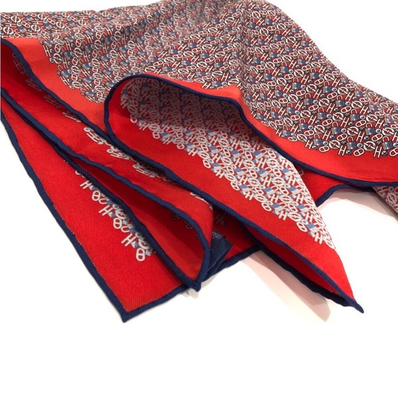 Hermes Red White Blue Print Carre Silk Scarf - Picture 3 of 12